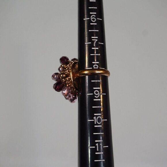 Cocktail Ring Purple And Gold Tone Beaded Ring Size 8 - Picture 12 of 12